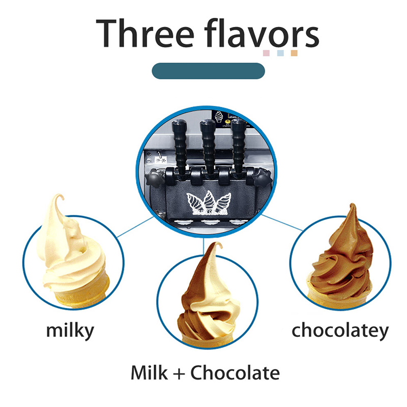 How does the discharge port design of the table soft ice cream machine affect its use?